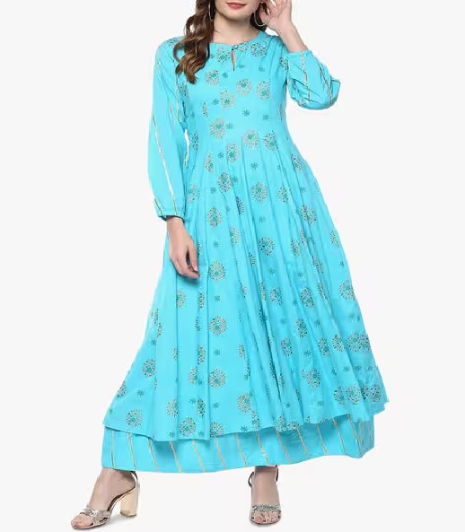 ![Floral Print Anarkali Kurta]