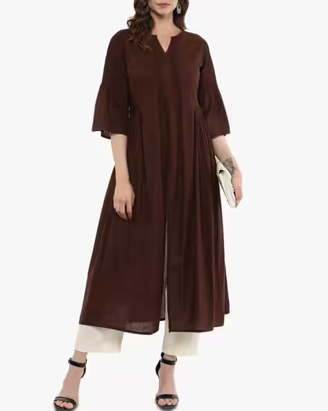 ![Flared Kurta with Pintucks]